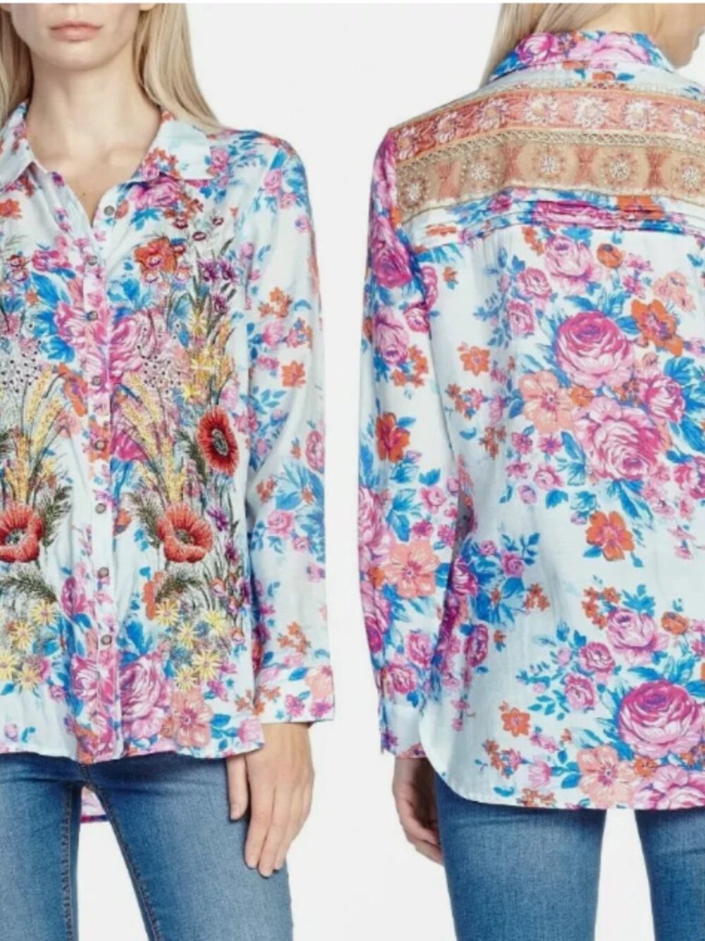 Aratta Our Hearts Floral Shirt Size M Floral Embroidered New